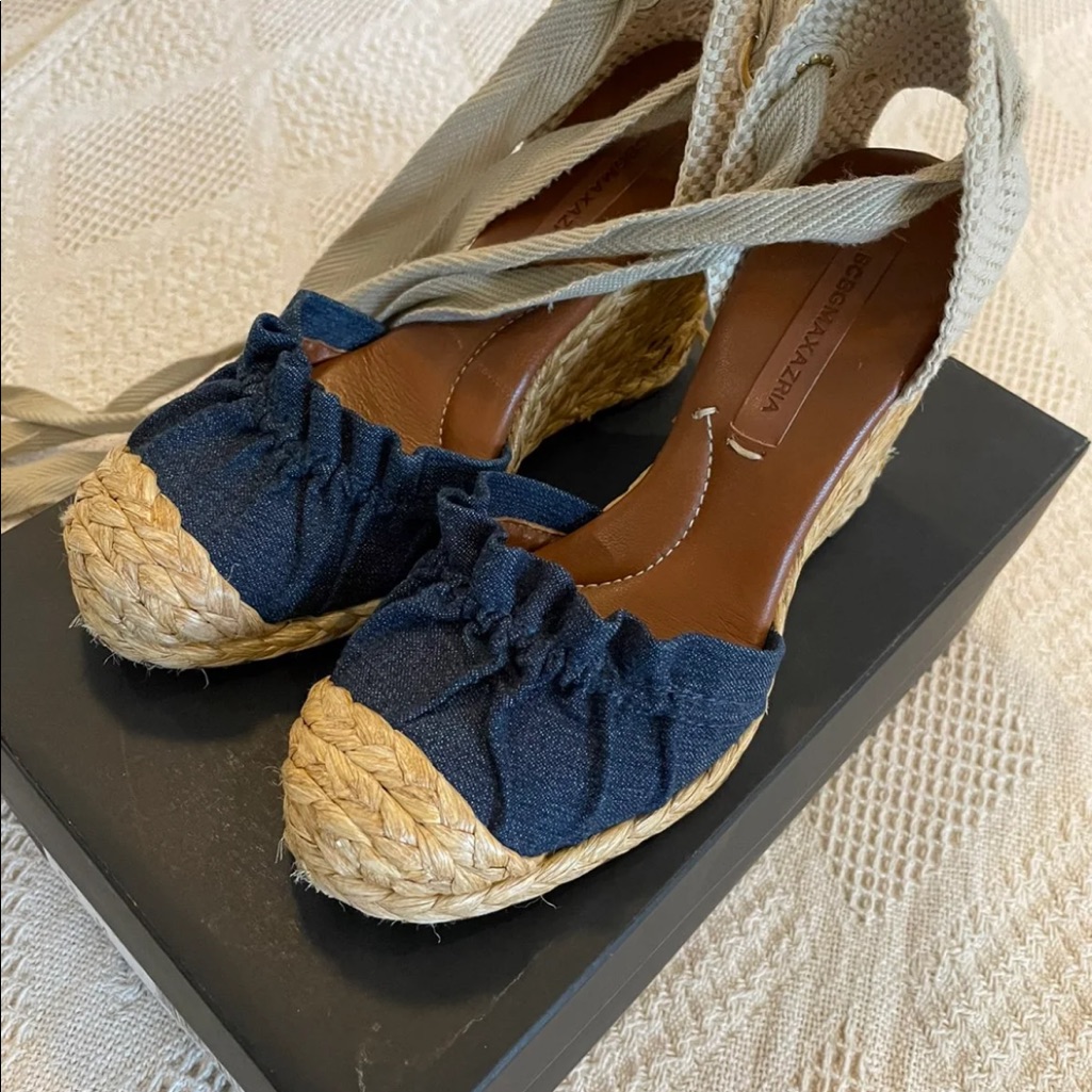 Denim Platform Wedge Ankle Lace Sandal